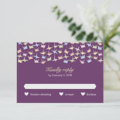 1000年ぶら下がったの折り紙紙結婚鶴（紫） 出欠カード (スタンド正面)