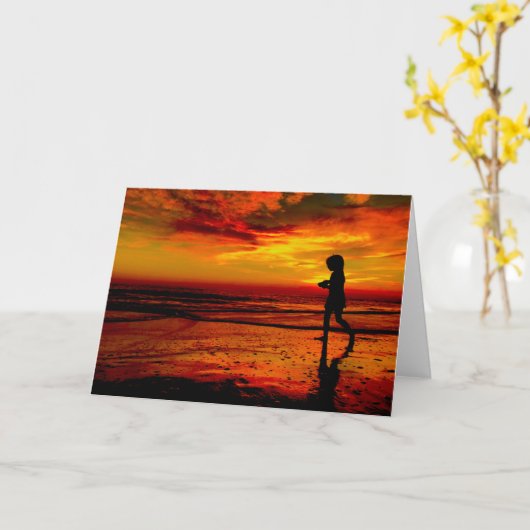 10006マリブの日没のカリフォルニアZumaのビーチのカモメ カード (黄色い花)