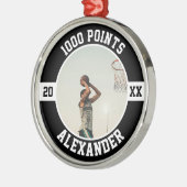 1000 Career Points Basketball Scorer Milestone メタルオーナメント (左)