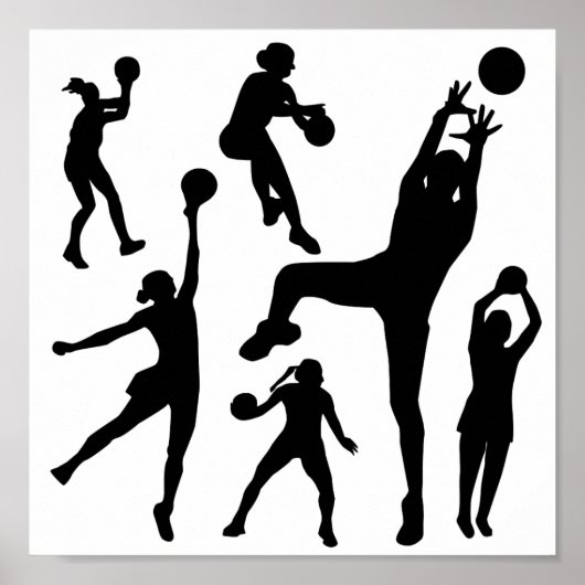10097-netball-silhouette-vector SPORTS NET BALL PE ポスター (正面)