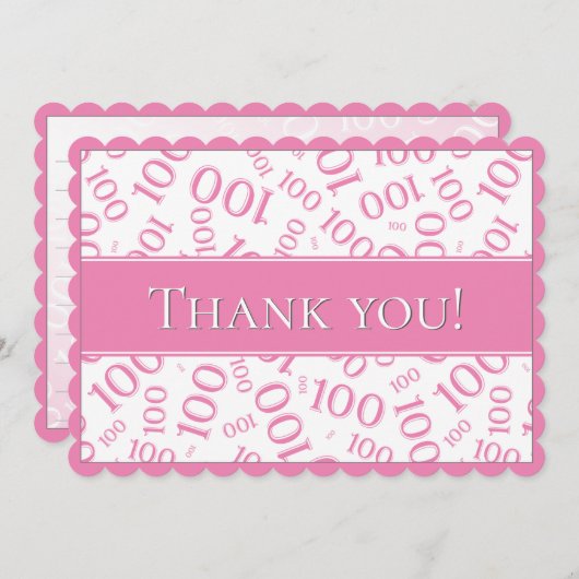 100 「ありがとう!」 ピンクと白の数値パターン サンキューカード (正面/裏面)