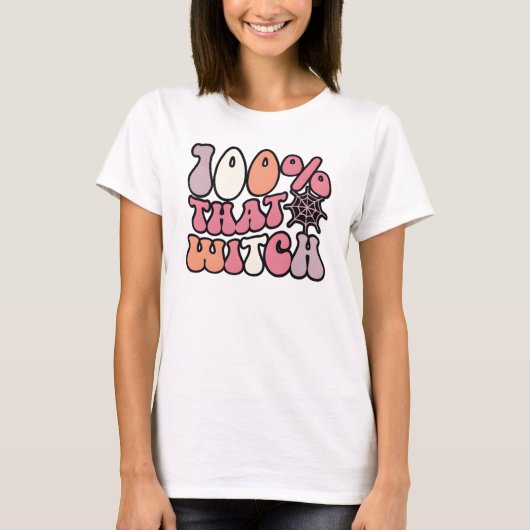 100%その魔女レトロ | おもしろいハロウィーン魔女 Tシャツ (正面)