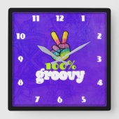 100%の素晴しい虹手のピースサイン スクエア壁時計 (正面)