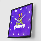 100%の素晴しい虹手のピースサイン スクエア壁時計 (傾斜)