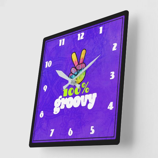 100%の素晴しい虹手のピースサイン スクエア壁時計 (傾斜)