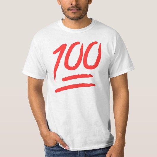 "100"の赤いEmoji世界のティー Tシャツ (正面)