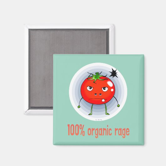 100%オーガニックな怒り おもしろい 怒ったトマト マグネット (正面/裏面)