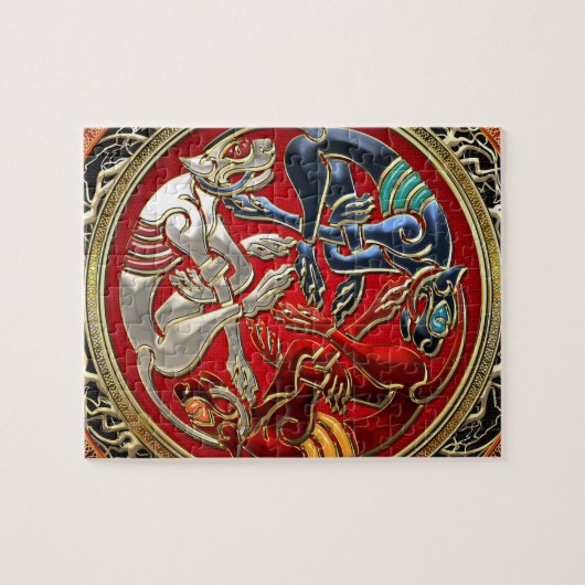 [100]ケルトの宝物 – 金ゴールド上の3匹の犬 ジグソーパズル (横)