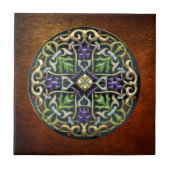 [100]ケルト十字[黒いエナメルとの金ゴールド] タイル (正面)