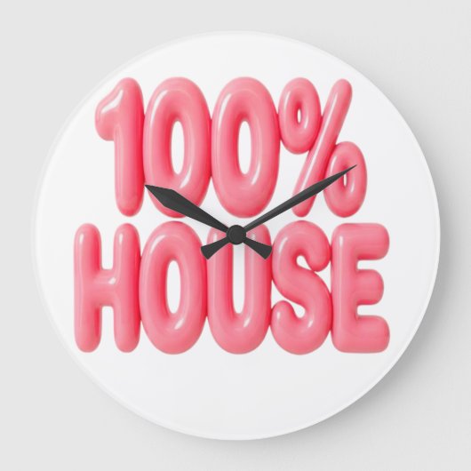 100% ハウス ピンク フォント ラージ壁時計 (正面)