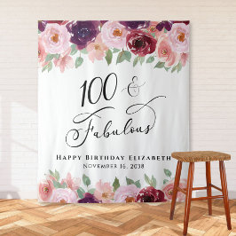 100 ファビュラス フローラル ウォーターカラー 誕生日パーティー タペストリー