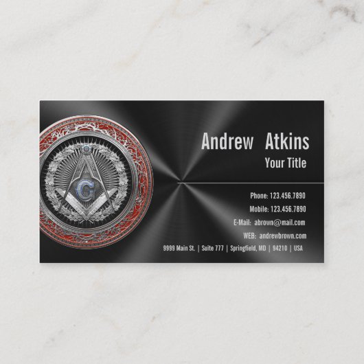 [100]マスター・メイソン – シルバー・スクエア&コンパスズ 名刺 (裏面)