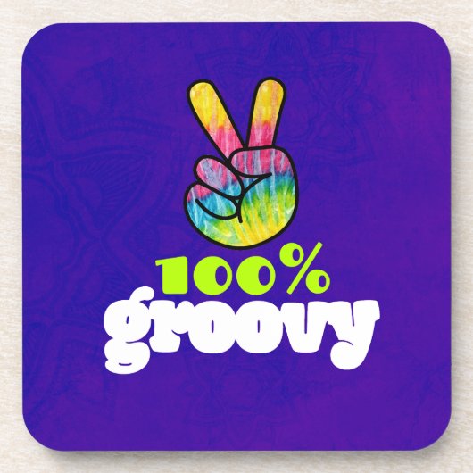 100%レインボーハンドピースサイン付きGroovy コースター (正面)