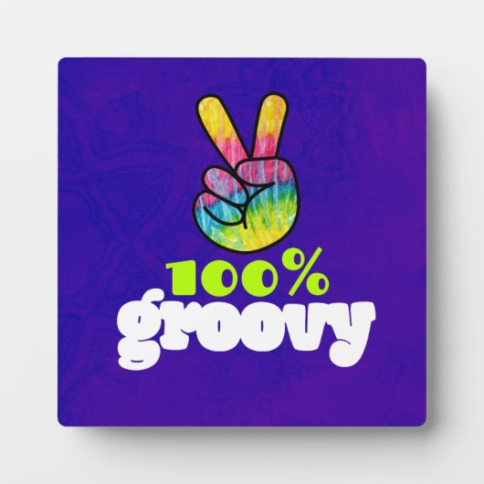 100%レインボーハンドピースサイン付きGroovy フォトプラーク (正面)