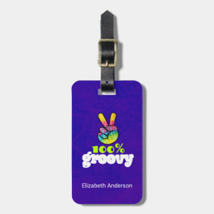 100%レインボーハンドピースサイン付きGroovy ラゲッジタグ