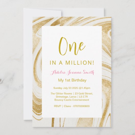 100 万に 1 つの、ゴールド 1 歳の誕生日招待状 招待状 (正面)