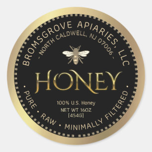 100%米国はちみつ手瓶生ブラック金ゴールドw Bee ラウンドシール
