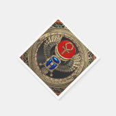 [100]聖なる金ゴールドエジプトの翼を持つスカラブとアンク スタンダードカクテルナプキン (角)