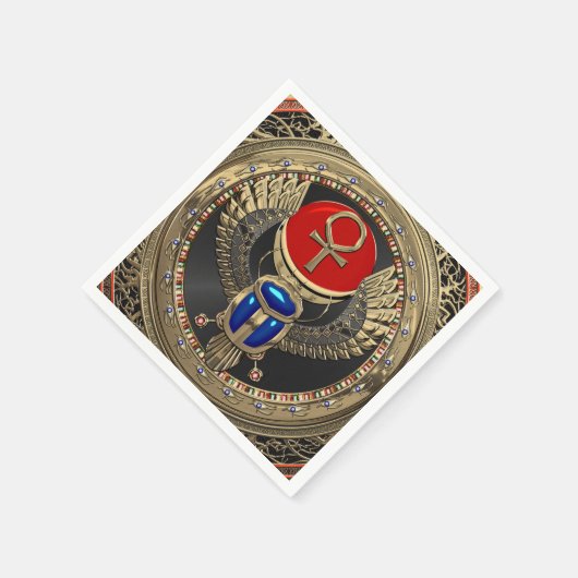 [100]聖なる金ゴールドエジプトの翼を持つスカラブとアンク スタンダードカクテルナプキン (角)