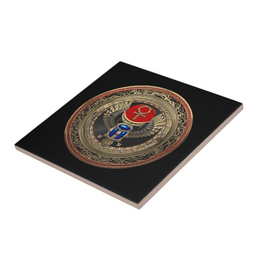 [100]聖なる金ゴールドエジプトの翼を持つスカラブとアンク タイル (側面)