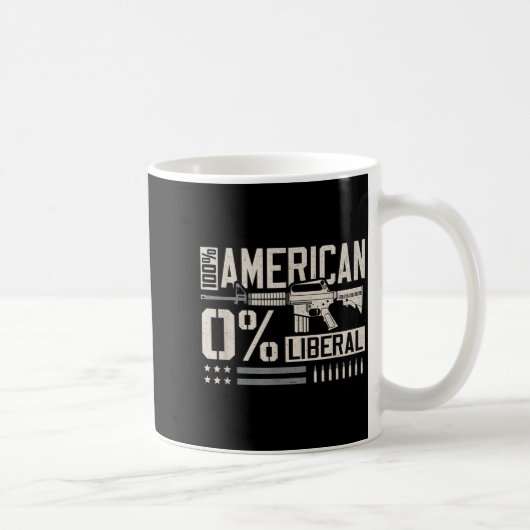 100% American 0% Liberal Funny Pro Gun Owner Lover コーヒーマグカップ (右)