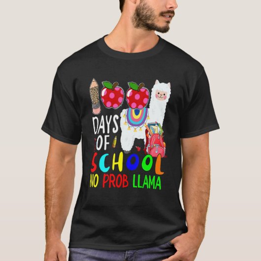 100 Day Of School No Prob Llama Cute Llama Lover S Tシャツ (正面)