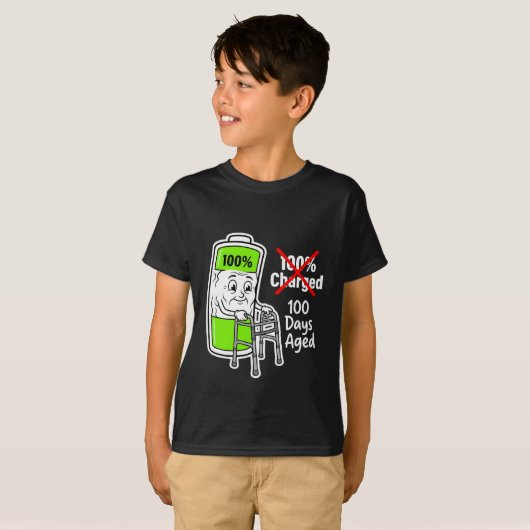 100 Days Aged Funny Battery School Tシャツ (正面フル)