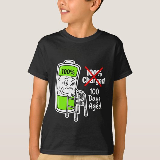100 Days Aged Funny Battery School Tシャツ (正面)