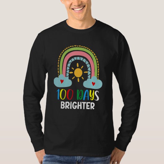 100 Days Brighter 100th Day Of School Pink Rainbow Tシャツ (正面)