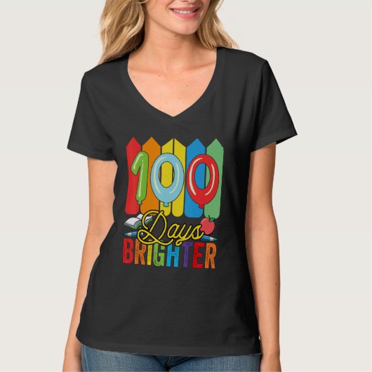 100 Days Brighter For Teachers And Kids Students Tシャツ (正面)