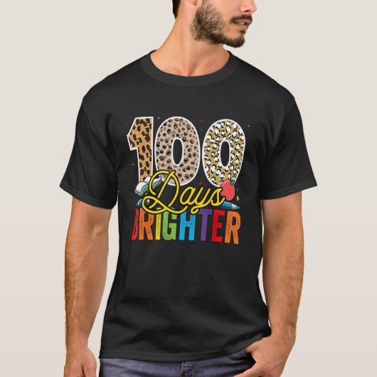 100 Days Brighter Leopard For Teachers And Kids St Tシャツ (正面)