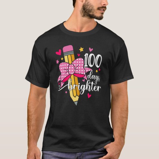 100 Days Brighter Pencil Headband Girls 100th day  Tシャツ (正面)