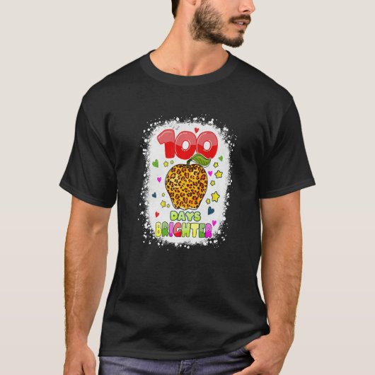 100 Days Brighter Shirt for Teachers Kids Leopard  Tシャツ (正面)