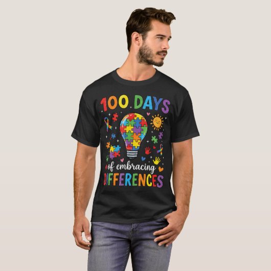 100 Days Embracing Differences Autism Awareness Tシャツ (正面フル)