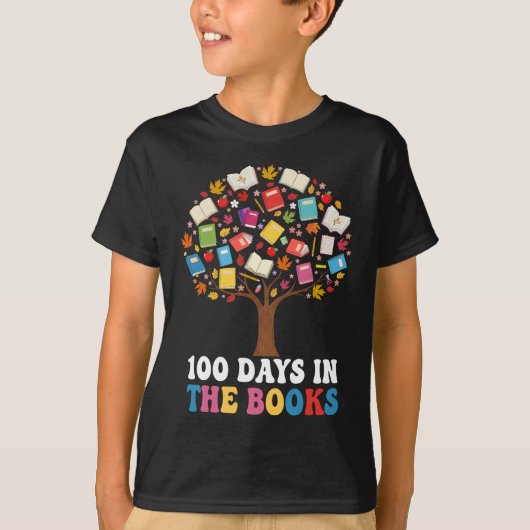 100 Days in The Books Reading Teacher 100th Day Tシャツ (正面)