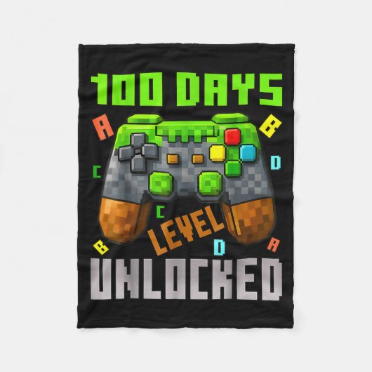 100 Days Level Unlocked Gaming 100 Days Of School フリースブランケット (正面)