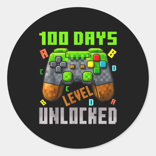 100 Days Level Unlocked Gaming 100 Days Of School  ラウンドシール (正面)
