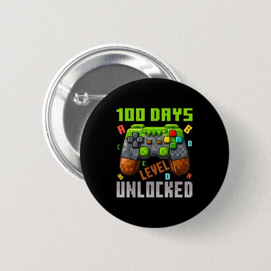 100 Days Level Unlocked Gaming 100 Days Of School  缶バッジ (正面&裏面)