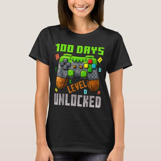 100 Days Level Unlocked Gaming 100 Days Of School Tシャツ (正面)
