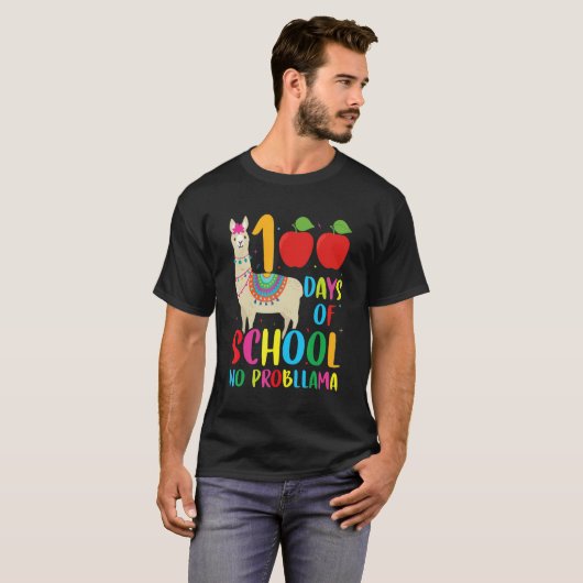 100 Days Llama Alpaca Pun Meme Sarcastic 100th Day Tシャツ (正面フル)