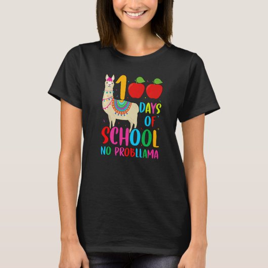 100 Days Llama Alpaca Pun NoprobLlama 100th Day of Tシャツ (正面)