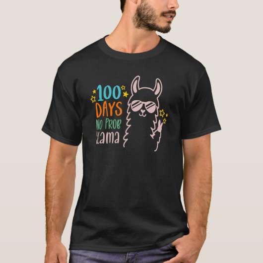 100 Days No Prob Llama Funny Tee Tシャツ (正面)