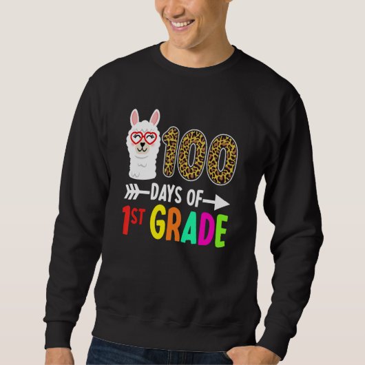 100 Days Of 1st Grade Llama Kids 100th Day Of Scho スウェットシャツ (正面)
