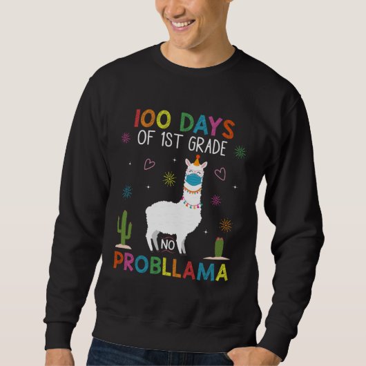 100 Days of 1st Grade No Probllama Llama Mask Quar スウェットシャツ (正面)