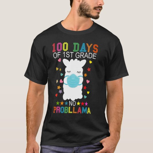 100 Days of 1st Grade No Probllama Llama Mask Quar Tシャツ (正面)