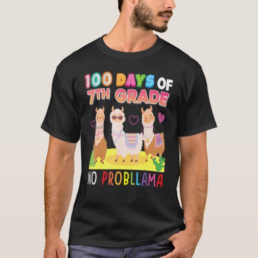 100 Days Of 7th Grade No Probllama 100th Day Schoo Tシャツ (正面)