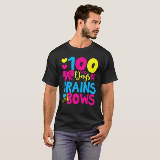 100 Days of Brains And Bows 100 Days Of School Gir Tシャツ (正面フル)