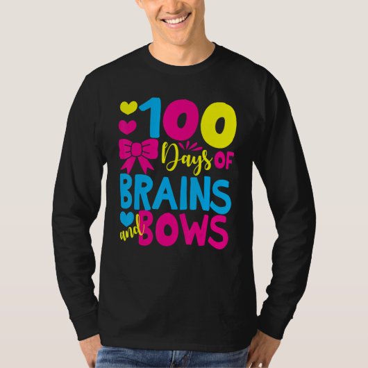 100 Days of Brains And Bows 100 Days Of School Gir Tシャツ (正面)
