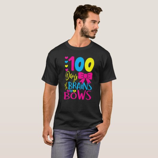100 Days of Brains And Bows 100 Days Of School Gir Tシャツ (正面フル)