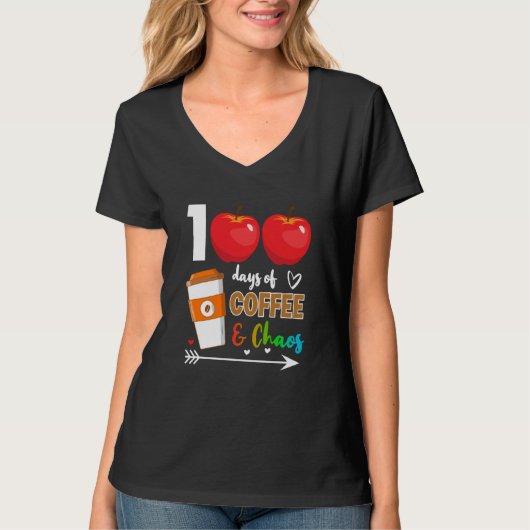 100 Days Of Coffee & Chaos 100th Day Of School Tea Tシャツ (正面)